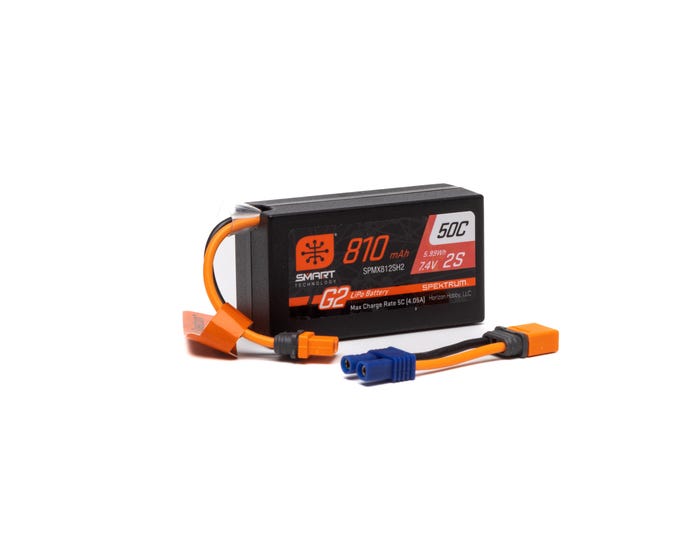 Spektrum 810mAh 2S 7.4V Smart G2 50C LiPo Battery with IC2 Connector