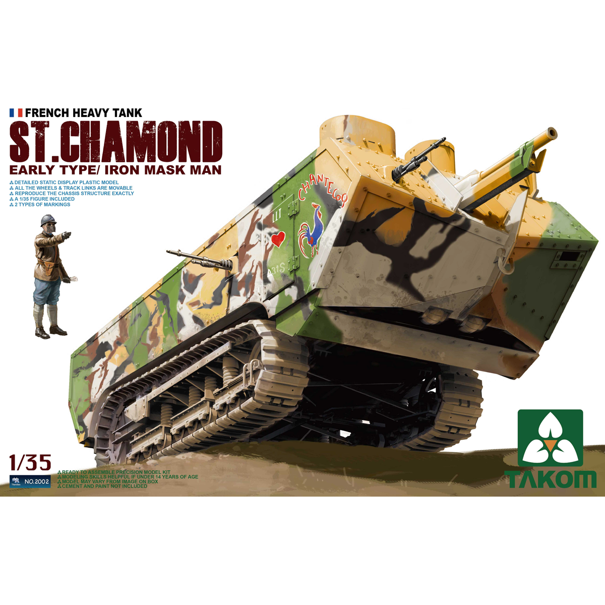 Takom 1/35 French Heavy Tank St.Chamond Early Type/Iron Mask Man Plastic Model Kit