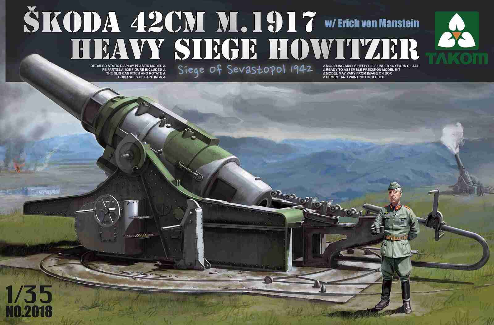 Takom 1/35 SÌŒkoda 42cm M.1917 Heavy Siege Howitzer with Erich von Manstein Plastic Model Kit [2018]