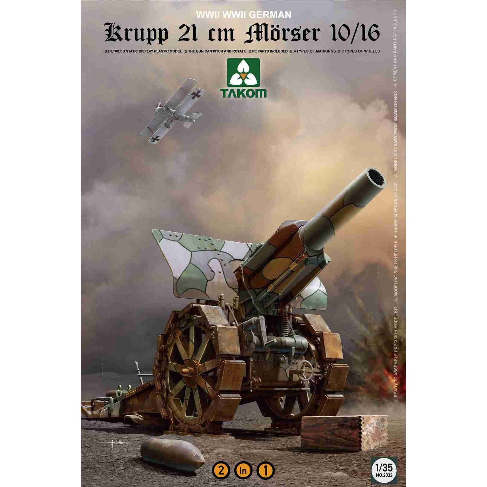 Takom 1/35 Krupp 21 cm MoÂ¨rser 10/16 2in1 Plastic Model Kit