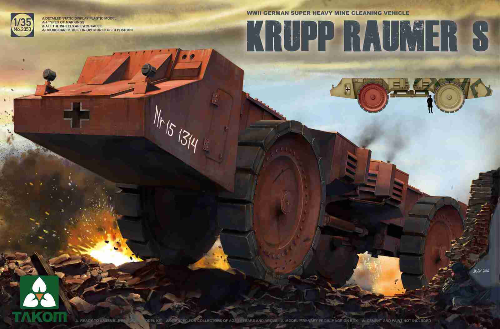 Takom 1/35 WWII German Super Heavy Mine Clearing Vehicle Krupp Raumer S Plastic Model Kit [2053]