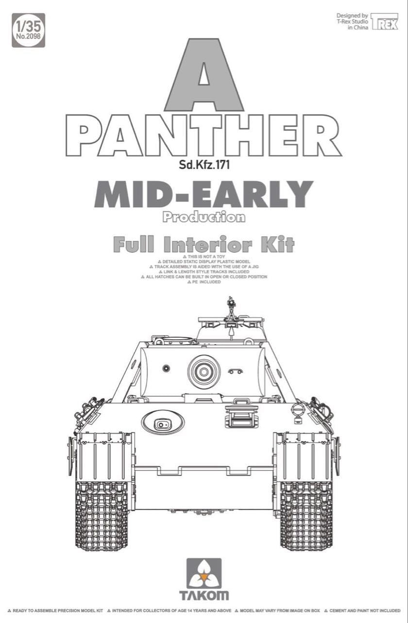 Takom 1/35 WWII German medium Tank Sd.Kfz.171 Panther A mid-early w/ full interior Plastic Kit