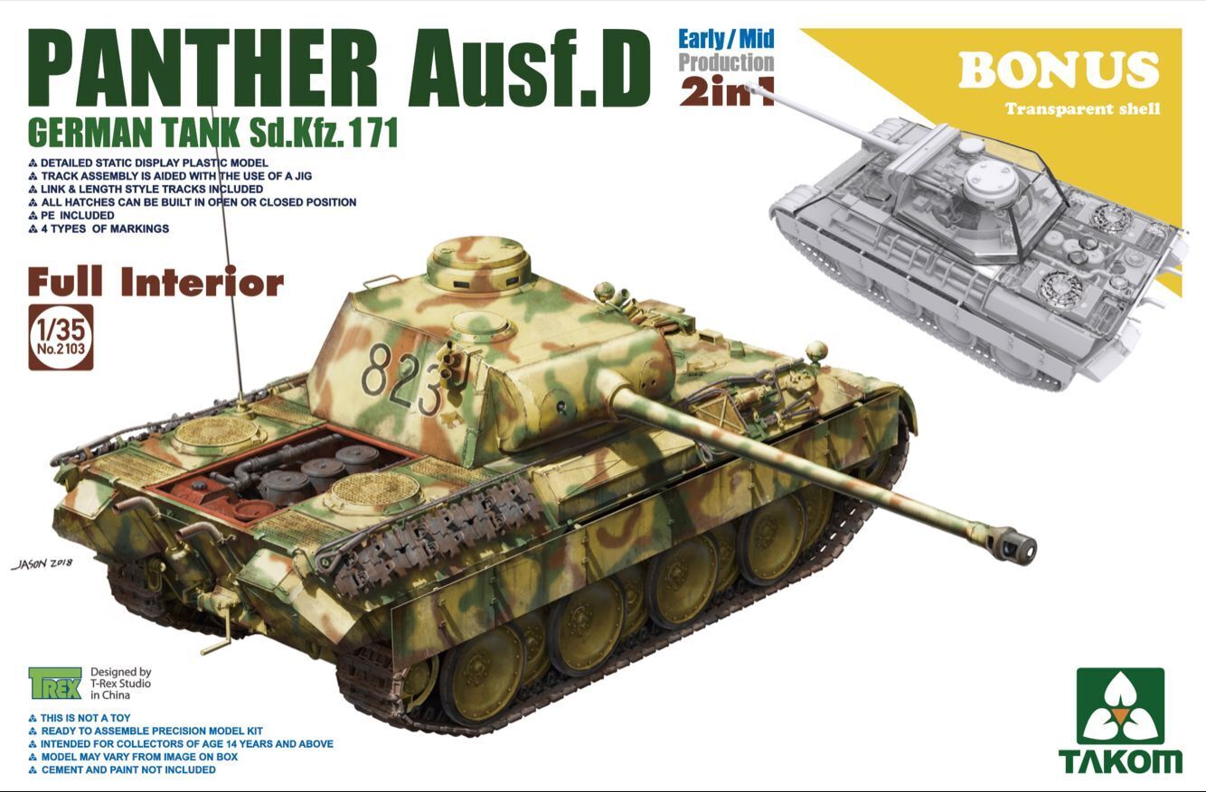 Takom 1/35 WWII German medium Tank Sd.Kfz.171 Panther Ausf.D Early/Mid w/full int. 2 in 1 Kit