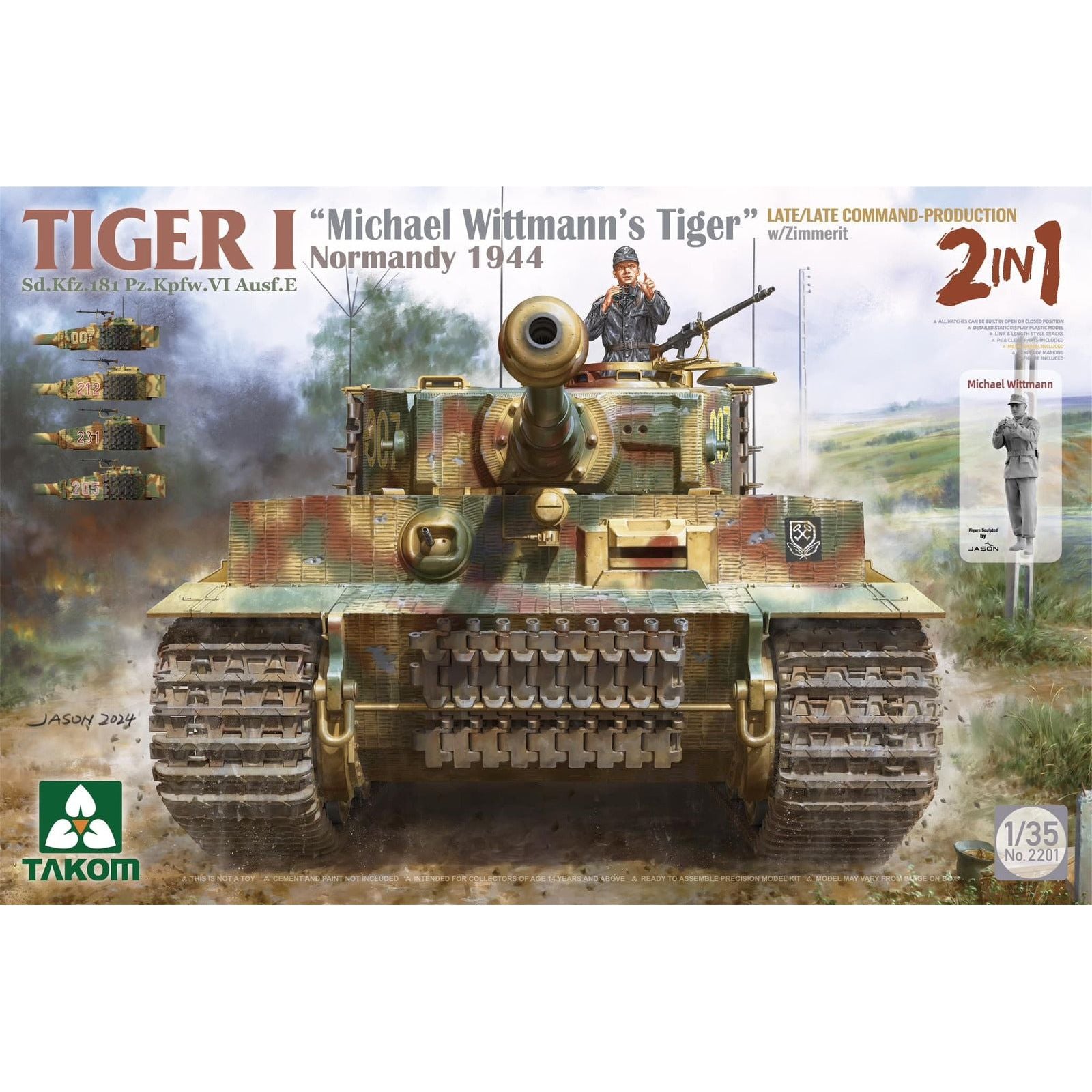 Takom 1/35 Tiger I Sd.Kfz.181 PZ.Kpfw.VI Ausf.E "Michael Wittman's Tiger" Normandy 1944 Late/Late Command-Production w/ Zimmerit (2 in 1) Plastic Mode