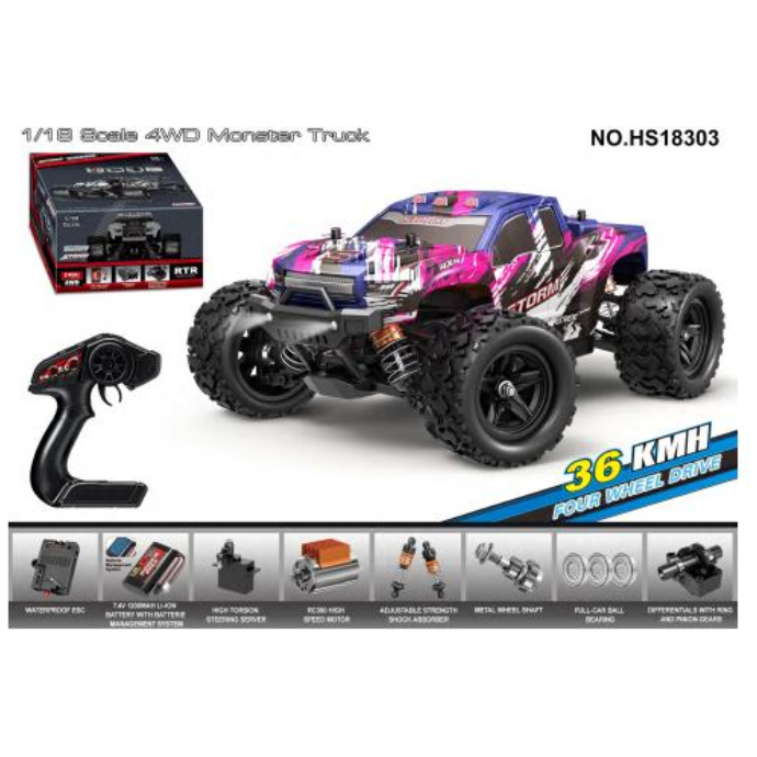 TORNADO 1/18 Storm 4WD RTR High Speed Truck 36kmh 20 Minute Runtime - Purple