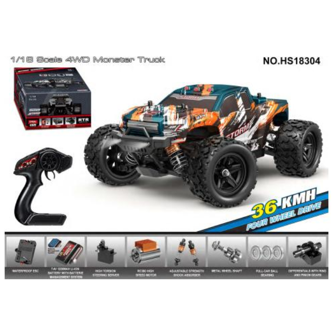 TORNADO 1/18 Storm 4WD RTR High Speed Truck 36kmh 20 Minute Runtime - Orange & Blue