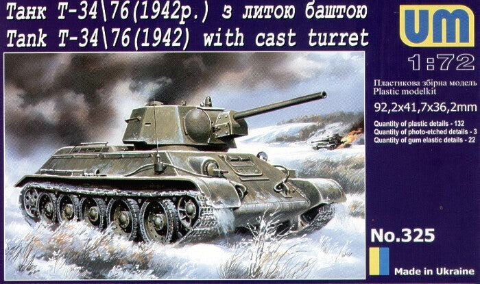 Unimodels 1/72 WWII MEDIUM TANK T-34/76 (model 1942 ) with cast turret Plastic Model Kit