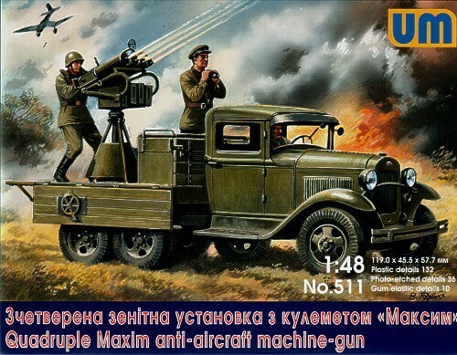 Unimodels 1/48 Soviet truck GAZ-AAA with anti-aircraft plant "Maksim" Plastic Model Kit