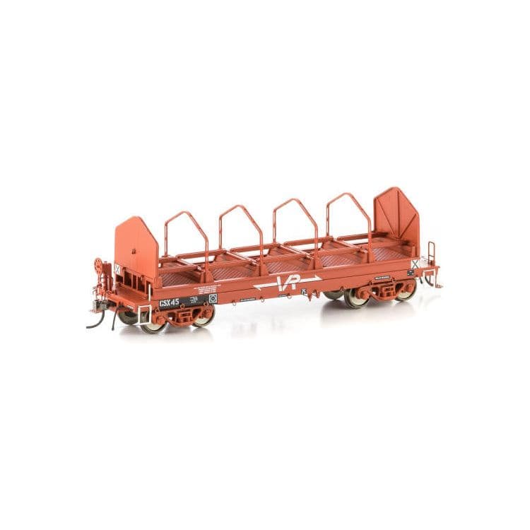 AUSCISION HO CSX Coil Steel Wagon, VR Wagon Red with Large VR Logos & Tarpaulin Support Hoops - 4 Car Pack