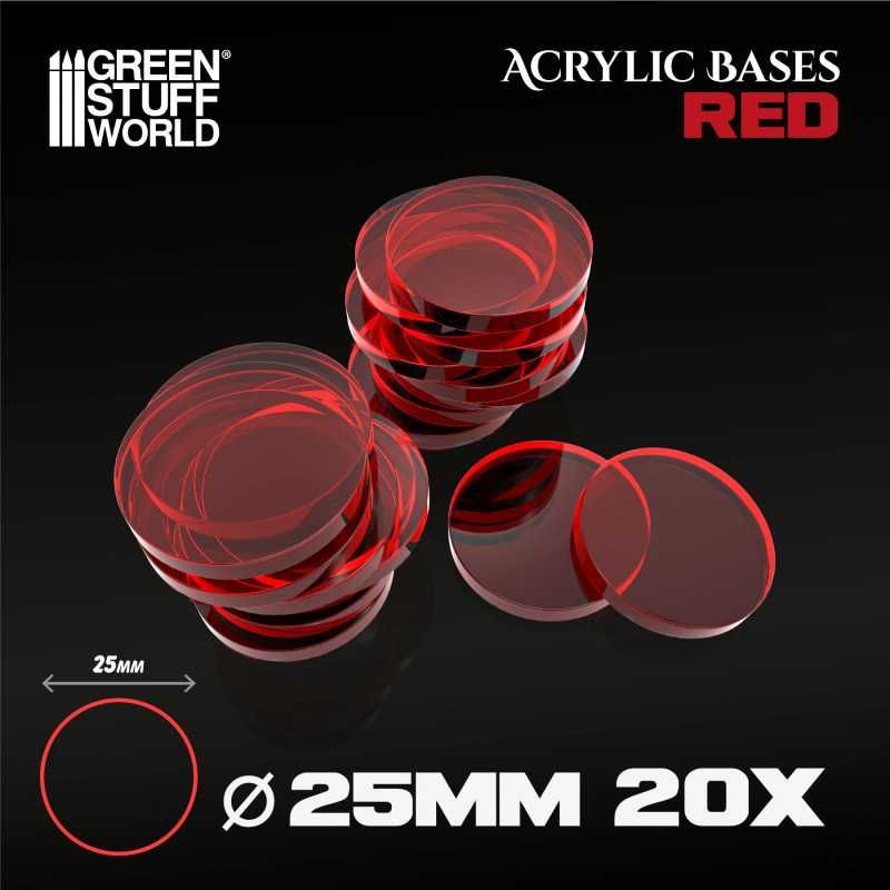 GREEN STUFF WORLD Acrylic Bases - Round 25 mm CLEAR RED