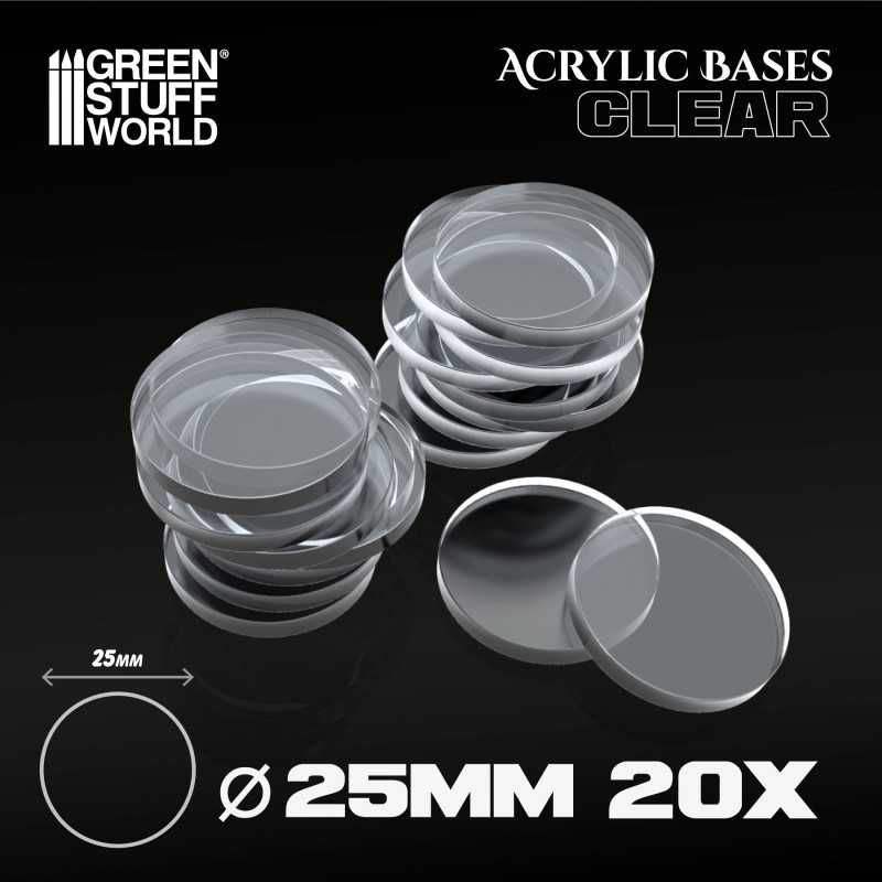 GREEN STUFF WORLD Acrylic Bases - Round 25 mm CLEAR