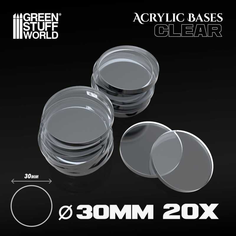 GREEN STUFF WORLD Acrylic Bases - Round 30 mm CLEAR