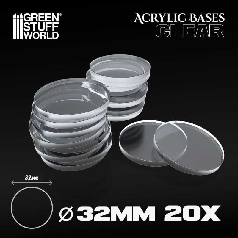 GREEN STUFF WORLD Acrylic Bases - Round 32 mm CLEAR