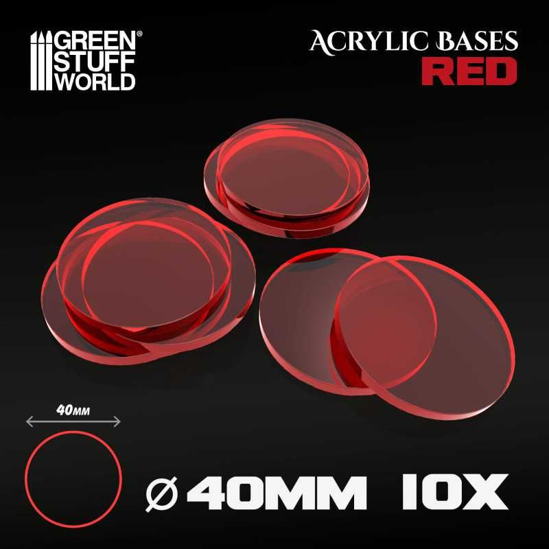 GREEN STUFF WORLD Acrylic Bases - Round 40 mm CLEAR RED