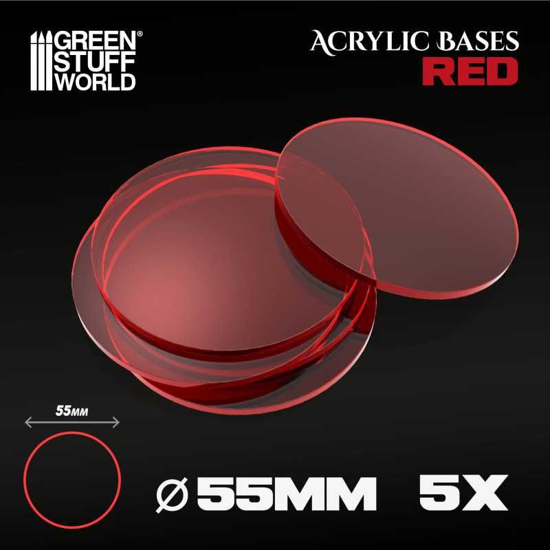 GREEN STUFF WORLD Acrylic Bases - Round 55 mm CLEAR RED