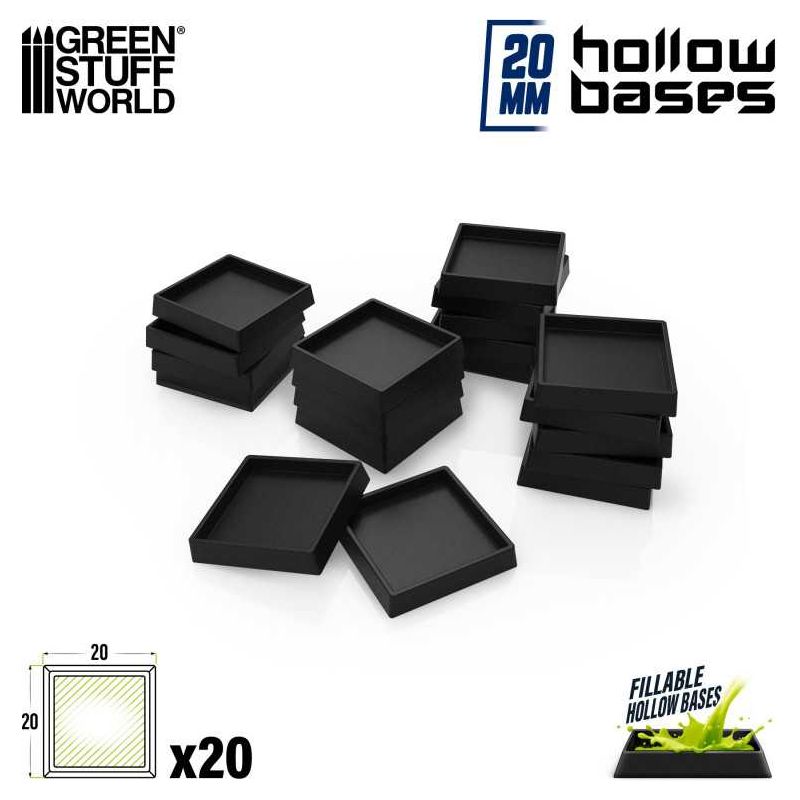 GREEN STUFF WORLD Hollow Black Plastic Bases - Square 20 mm