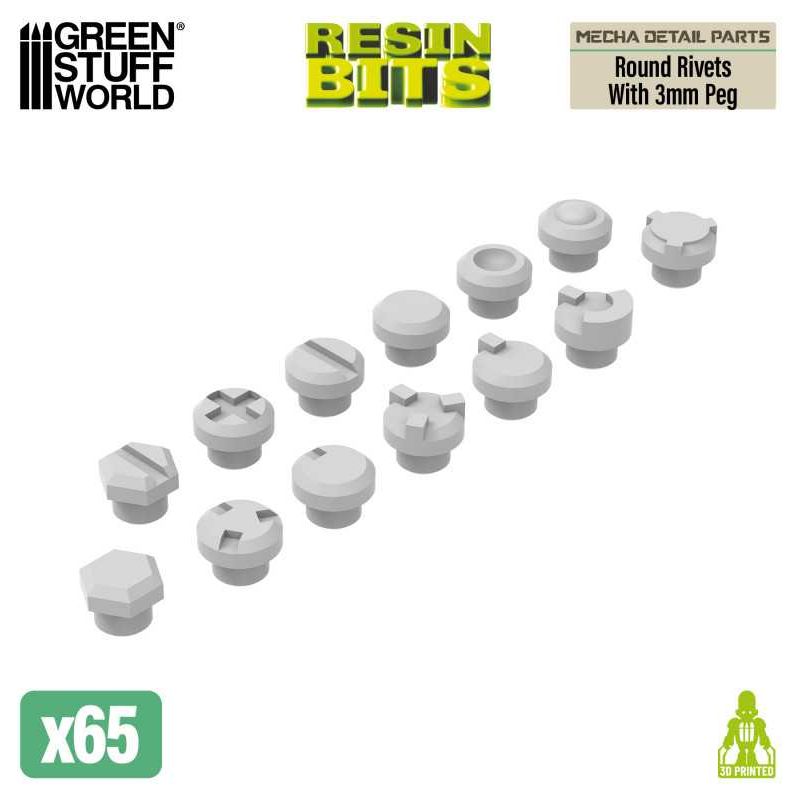 GREEN STUFF WORLD Mecha Detail Parts - Round Rivets with 3 mm Gundam Pegs