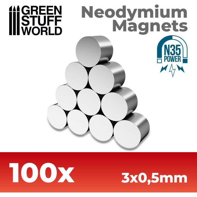 GREEN STUFF WORLD Neodymium Magnets 3x0'5mm - 100 units (N35)