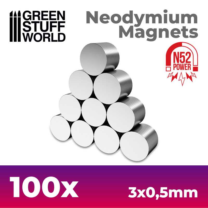 GREEN STUFF WORLD Neodymium Magnets 3x0'5mm - 100 units (N52)