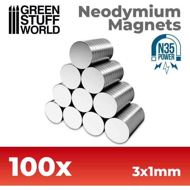 GREEN STUFF WORLD Neodymium Magnets 3x1mm - 100 units (N35)