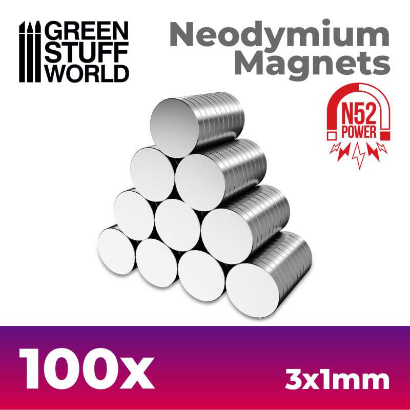 GREEN STUFF WORLD Neodymium Magnets 3x1mm - 100 units (N52)