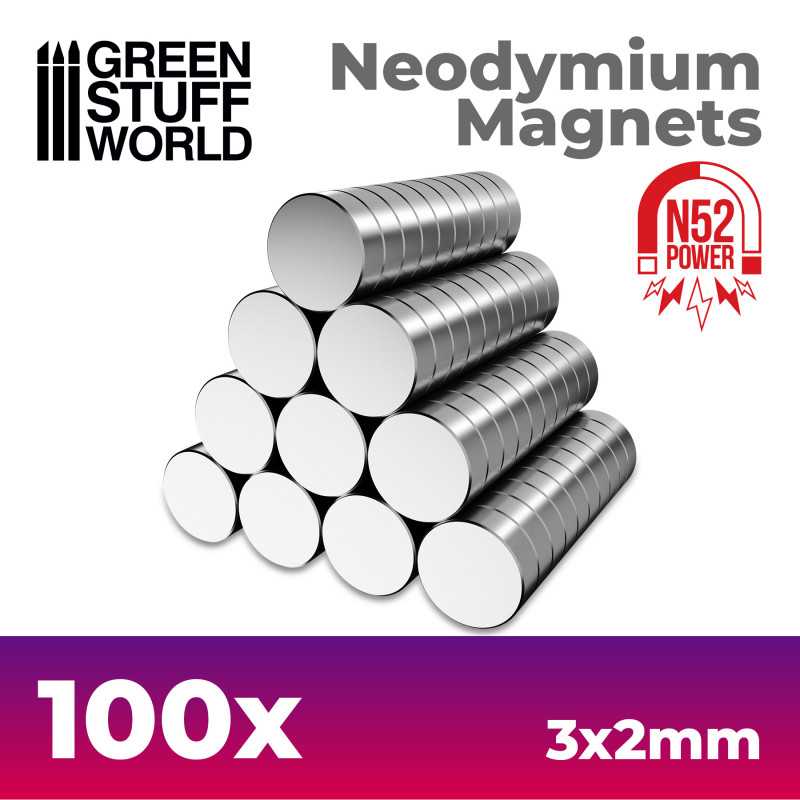 GREEN STUFF WORLD Neodymium Magnets 3x2mm - 100 units (N52)