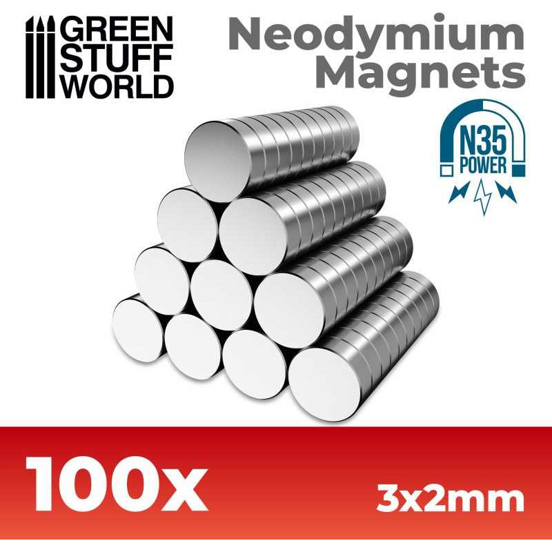 GREEN STUFF WORLD Neodymium Magnets 3x2mm - 100 units (N35)