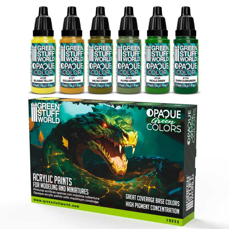 GREEN STUFF WORLD Opaque Paint Set - Green Colours