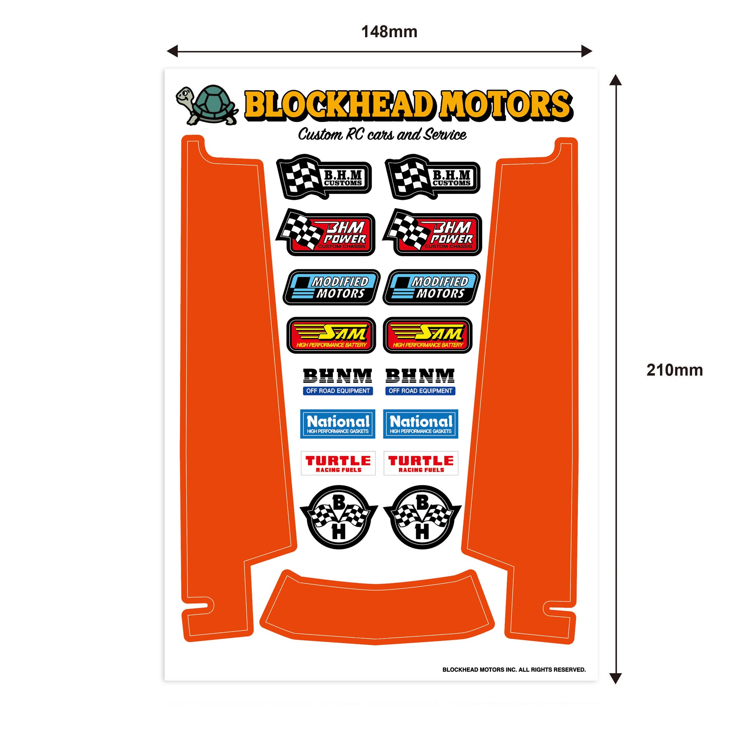 BLOCKHEAD MOTORS Chassis decal/orange (for Hornet Grasshopper)