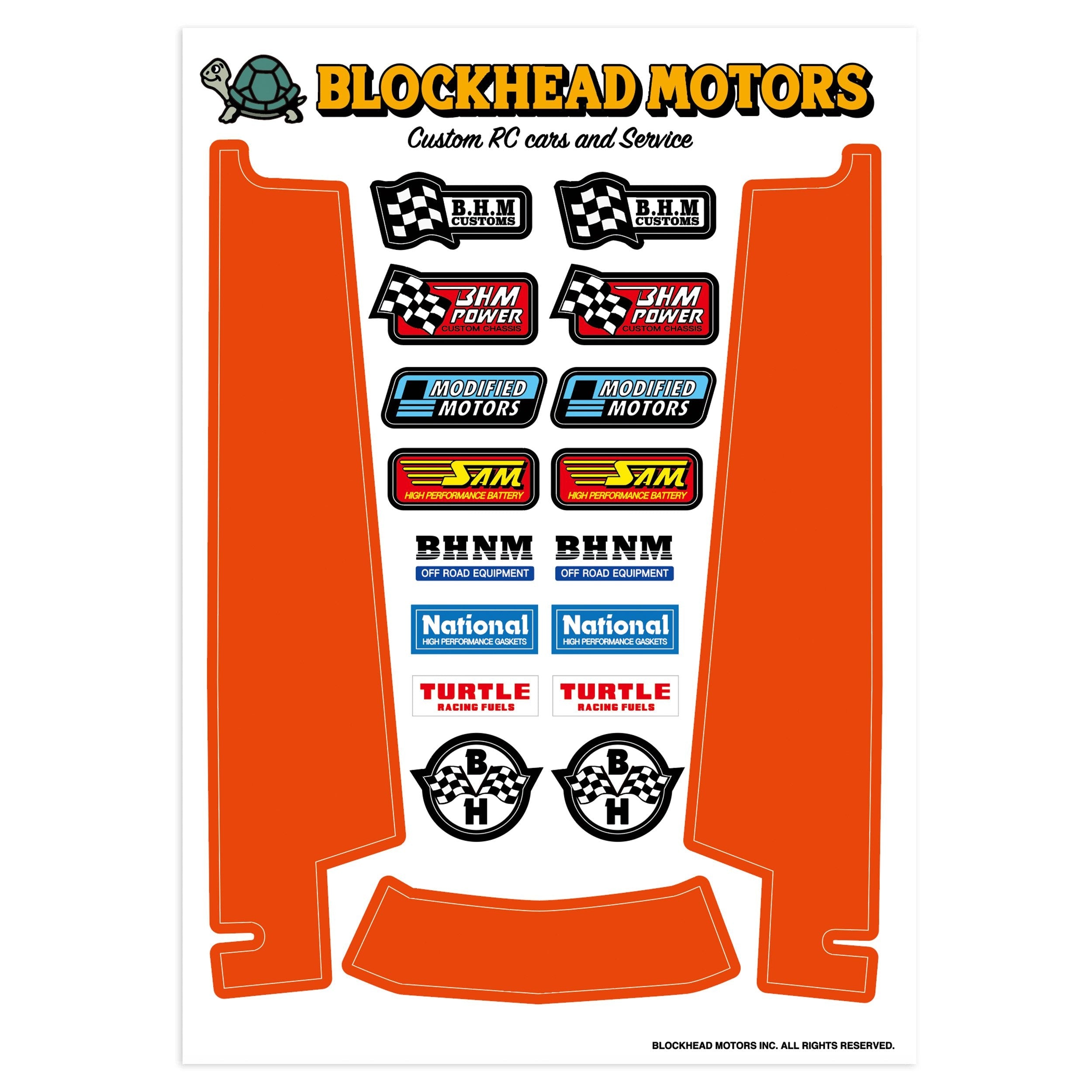 BLOCKHEAD MOTORS Chassis decal/orange (for Hornet Grasshopper)