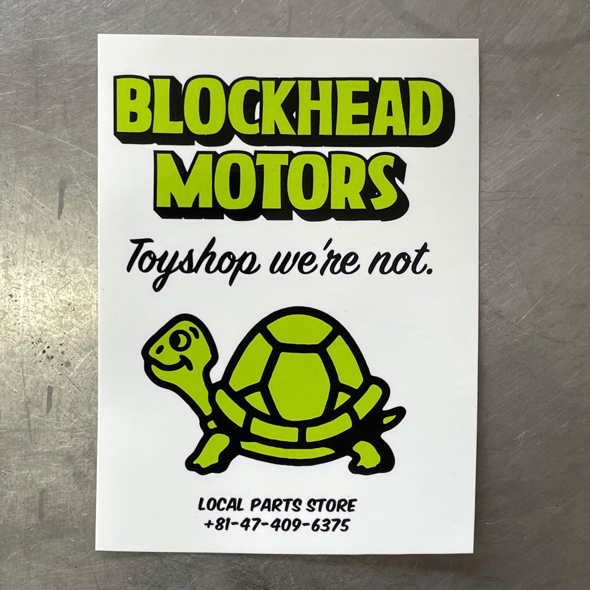 BLOCKHEAD MOTORS Shop Turtle Sticker Green