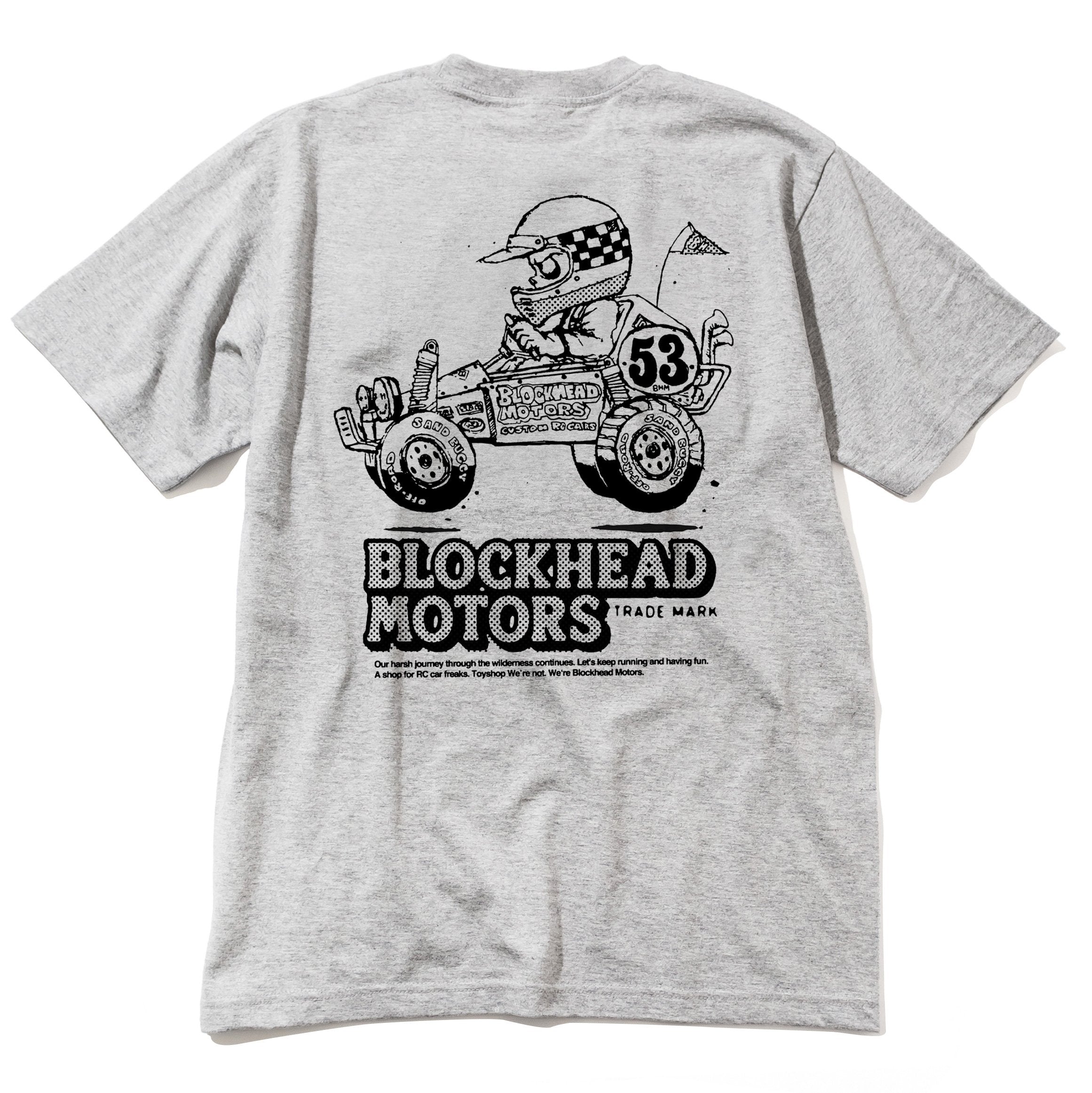 BLOCKHEAD MOTORS Comical Buggy T-shirt (Gray) [XXL]