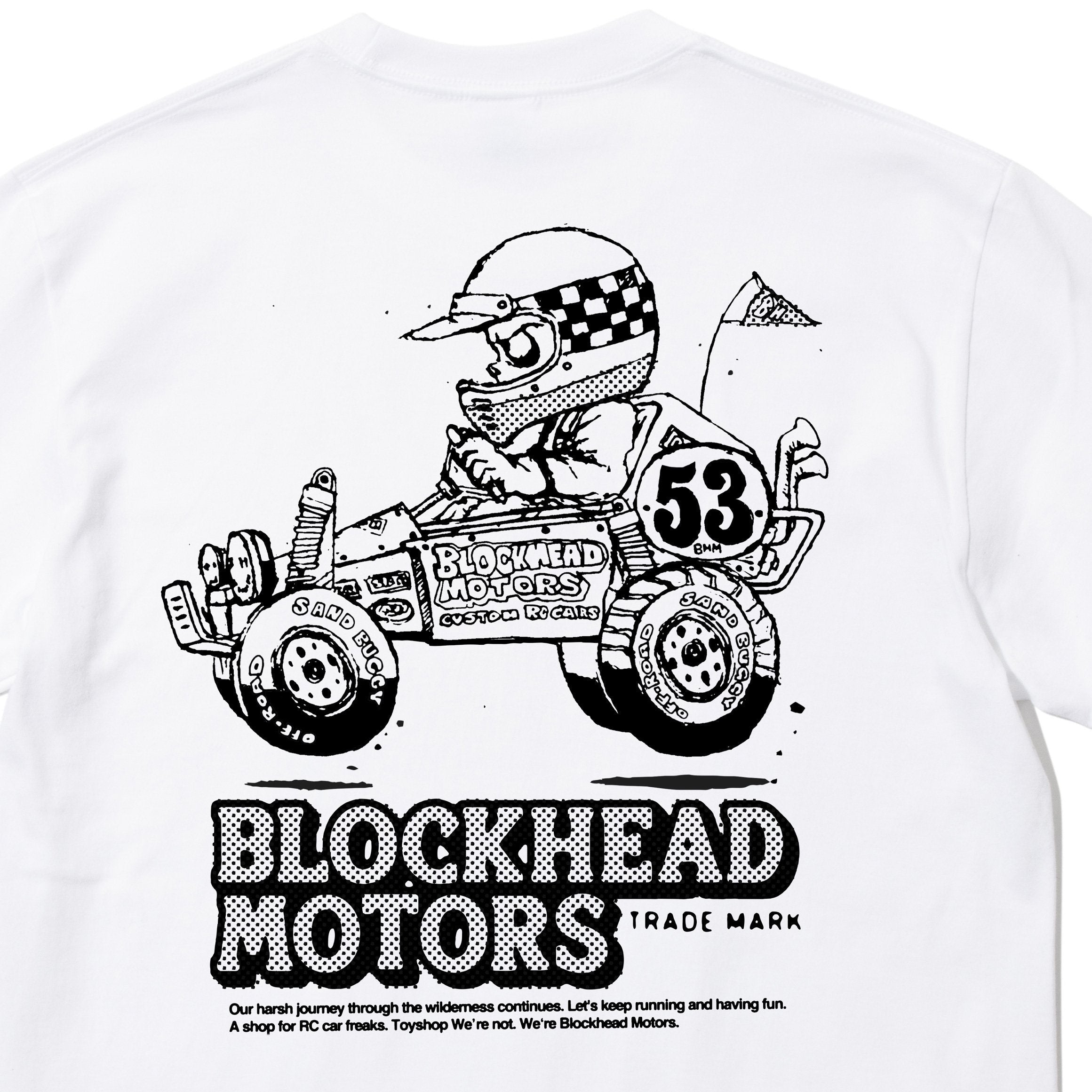 BLOCKHEAD MOTORS Comical Buggy T-Shirt (White) [XXL]