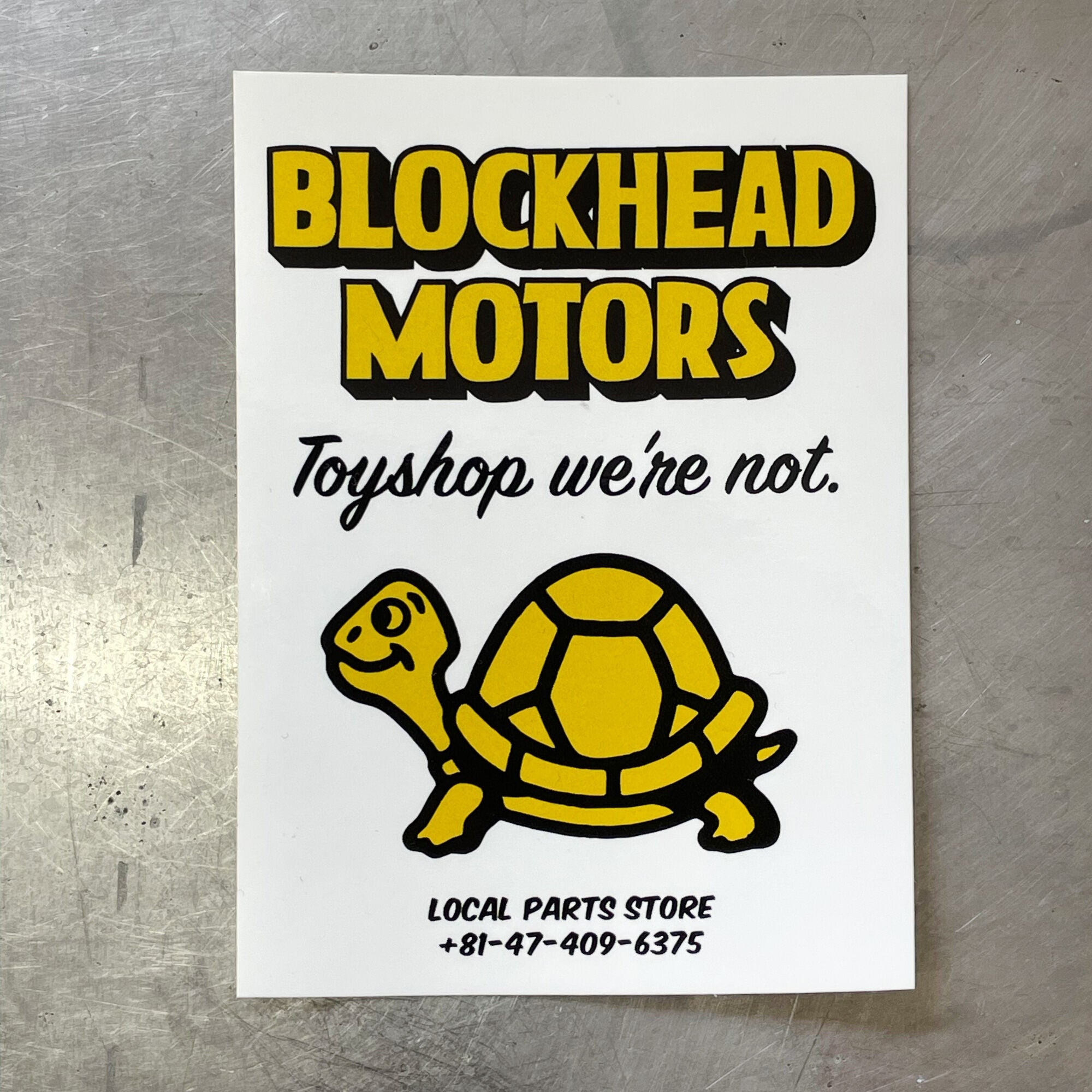 BLOCKHEAD MOTORS Shop turtle Sticker Yellow