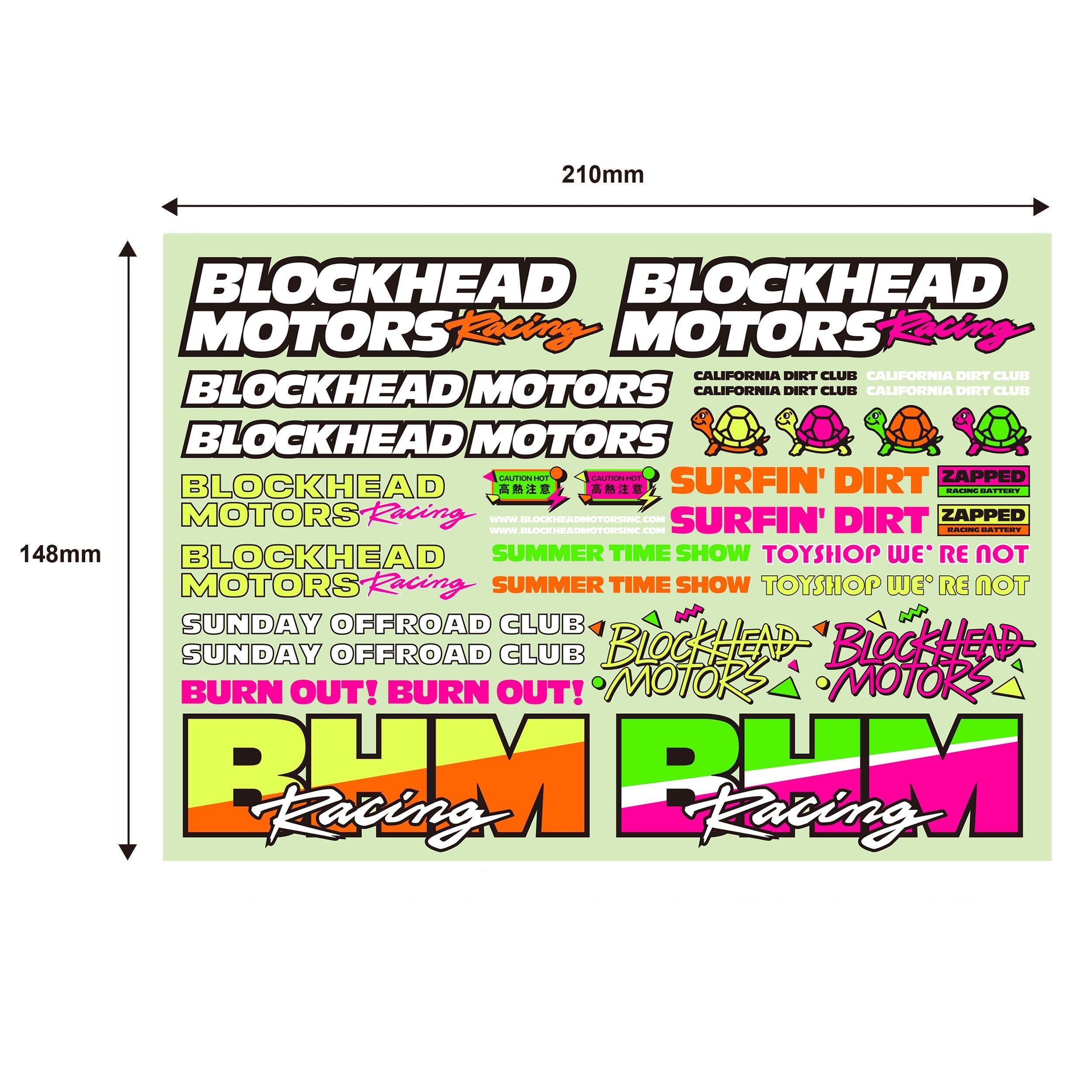 BLOCKHEAD MOTORS 90's Fluorescent Decal Sheet