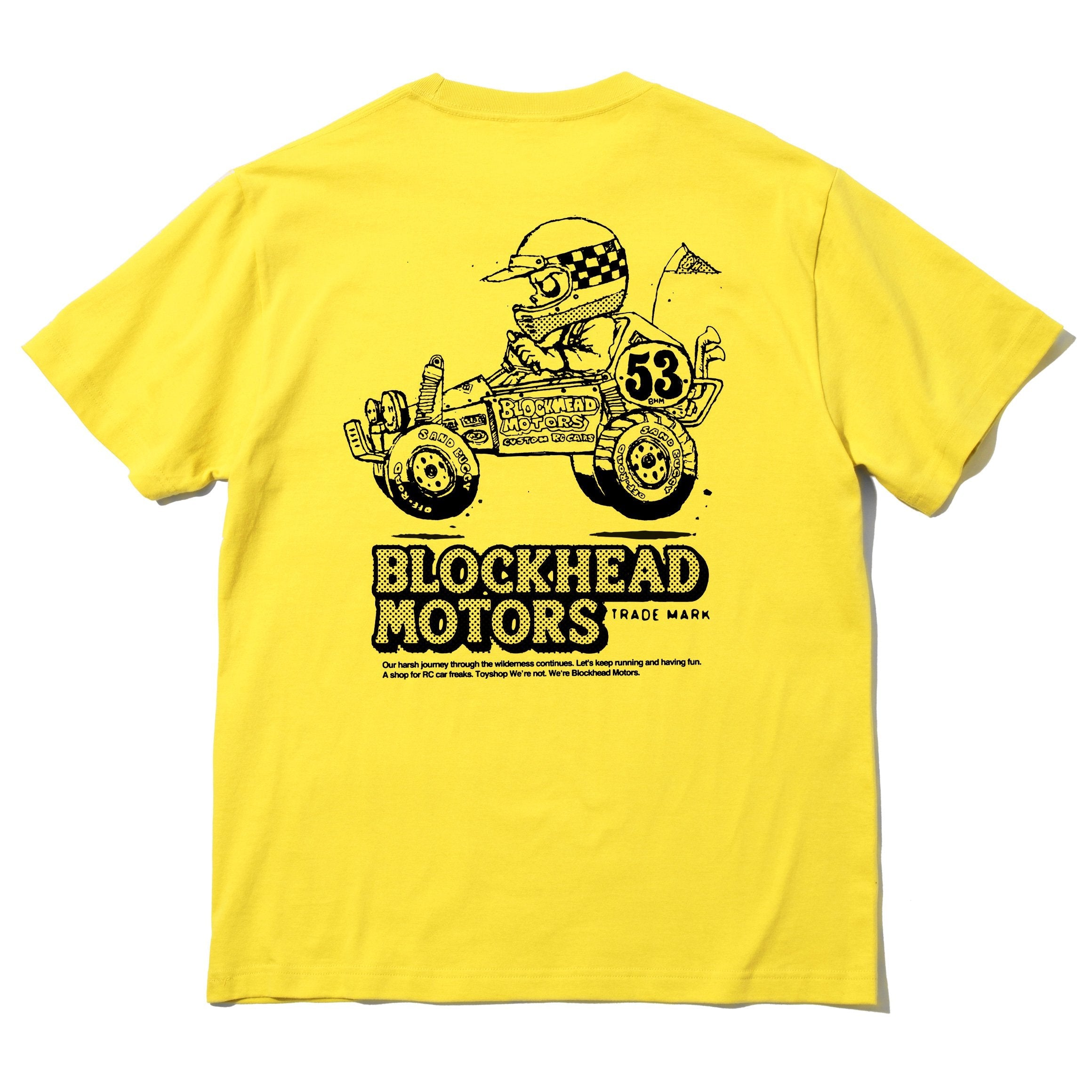 BLOCKHEAD MOTORS Comical Buggy T-Shirt (Yellow) [XL]