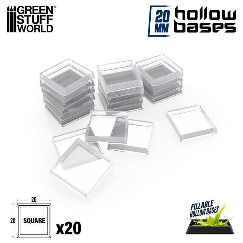 GREEN STUFF WORLD Plastic CLEAR Square Hollow Base 20mm