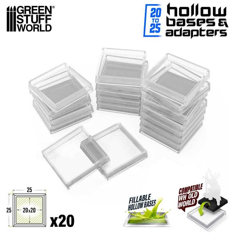 GREEN STUFF WORLD Plastic CLEAR Square Hollow Base 25mm