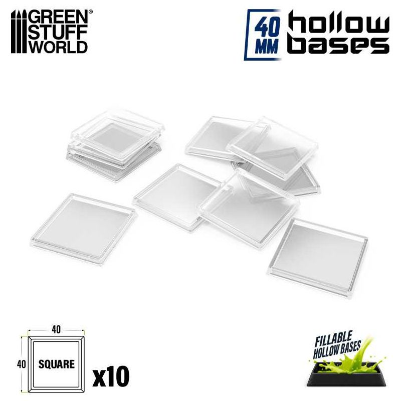 GREEN STUFF WORLD Plastic CLEAR Square Hollow Base 40mm