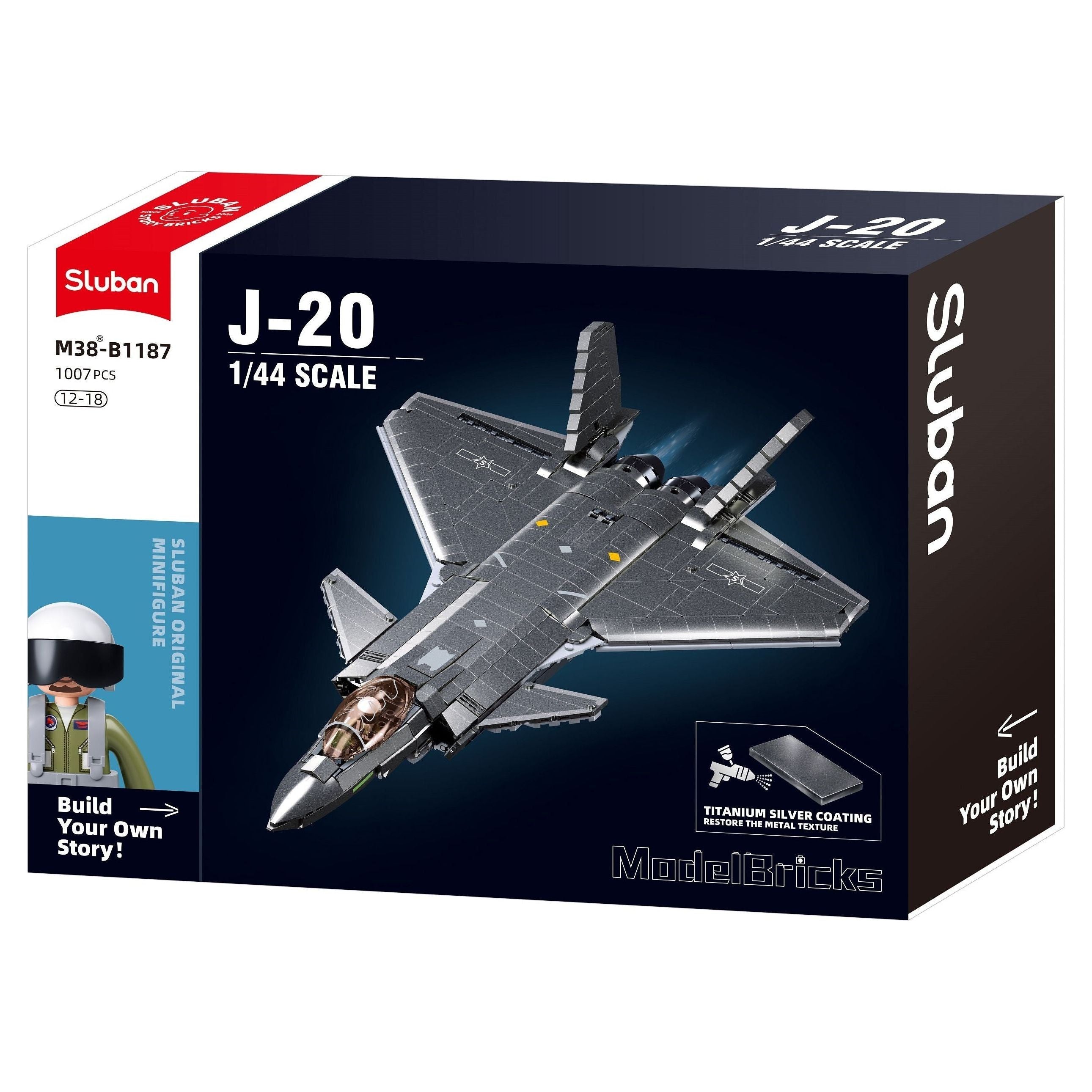 SLUBAN MB J20 Stealth Aircraft Metal Coating 1/44 Scale 1007pcs