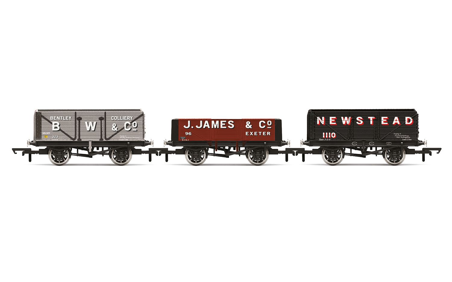 HORNBY OO Triple Wagon Pack, B.W & Co, J. James & Co. & Newstead Colliery - Era 3