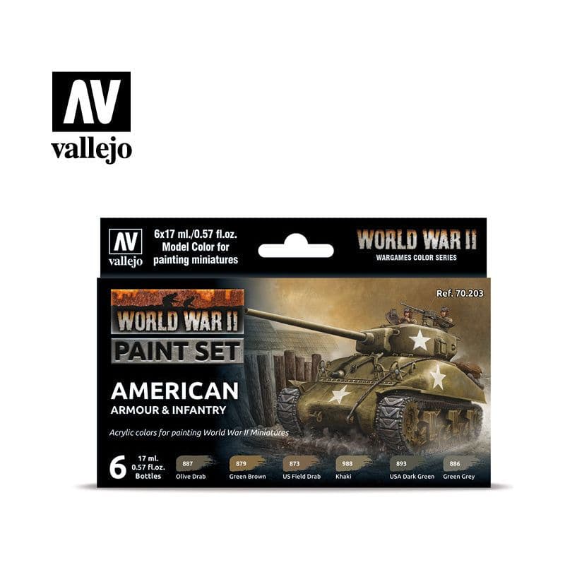 VALLEJO Model Colour WWII American Armour & Infantry Acrylic 6 Colour Paint Set