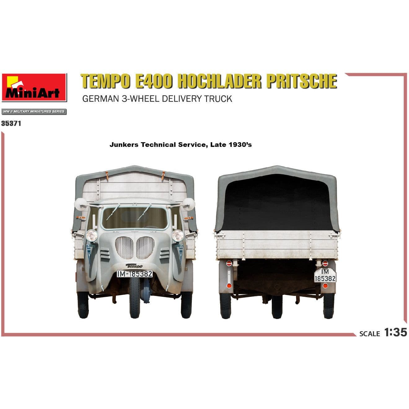 MINIART 1/35 Tempo E400 Hochlader Pritsche German 3-Wheel Delivery Truck