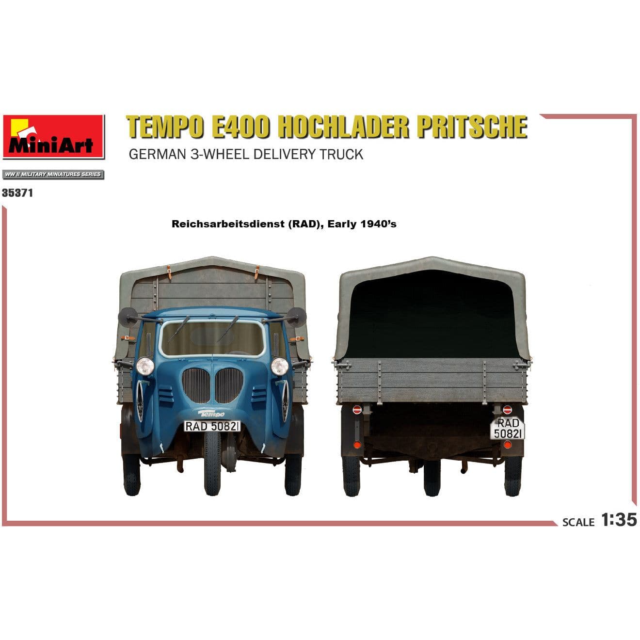 MINIART 1/35 Tempo E400 Hochlader Pritsche German 3-Wheel Delivery Truck