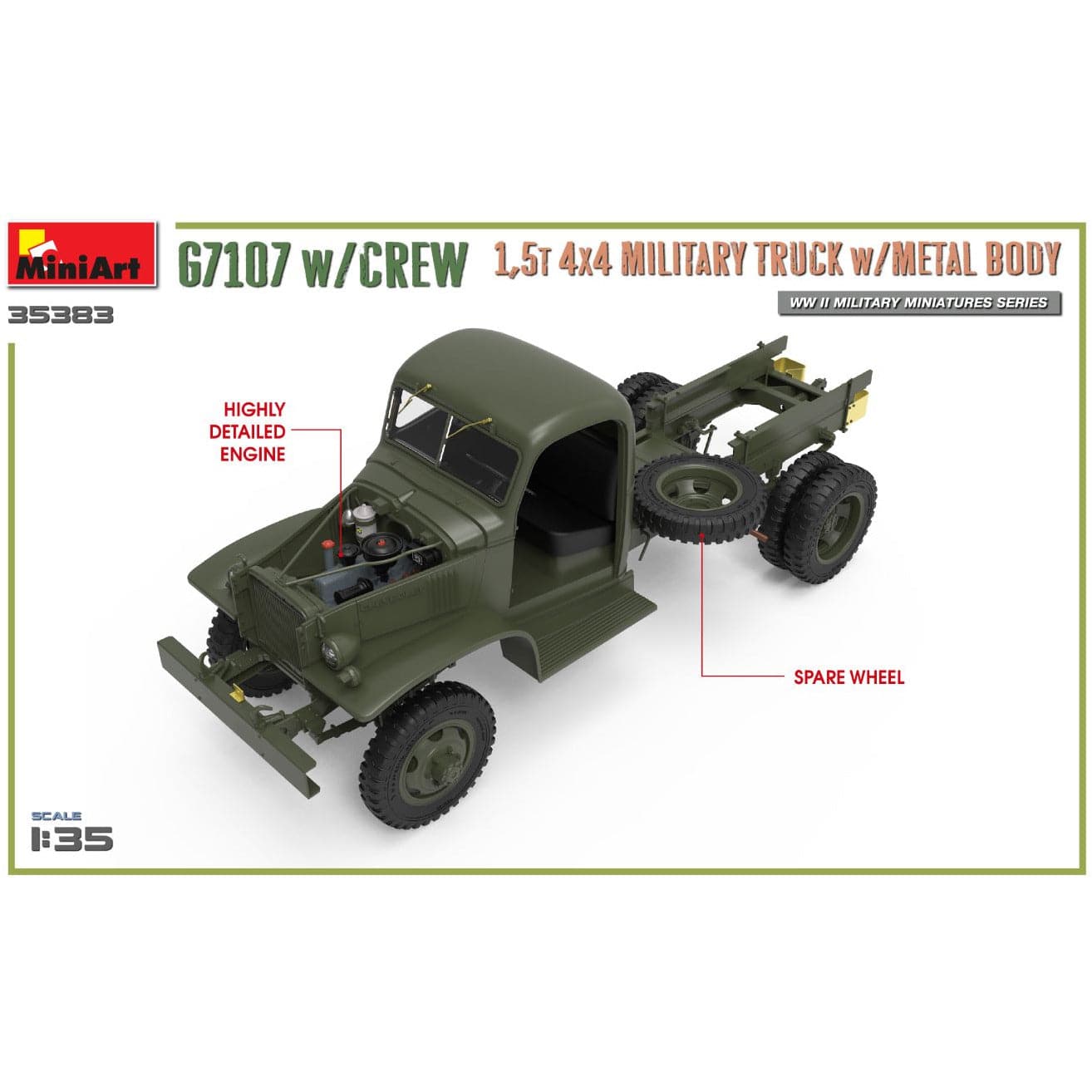 MINIART 1/35 G7107 with Crew 1.5t 4x4 Cargo Truck with Metal Body