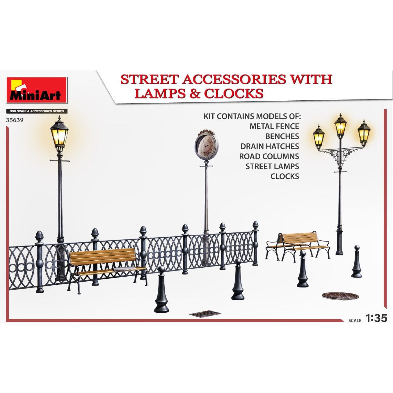 MINIART 1/35 Street Accessories with Lamps & Clocks