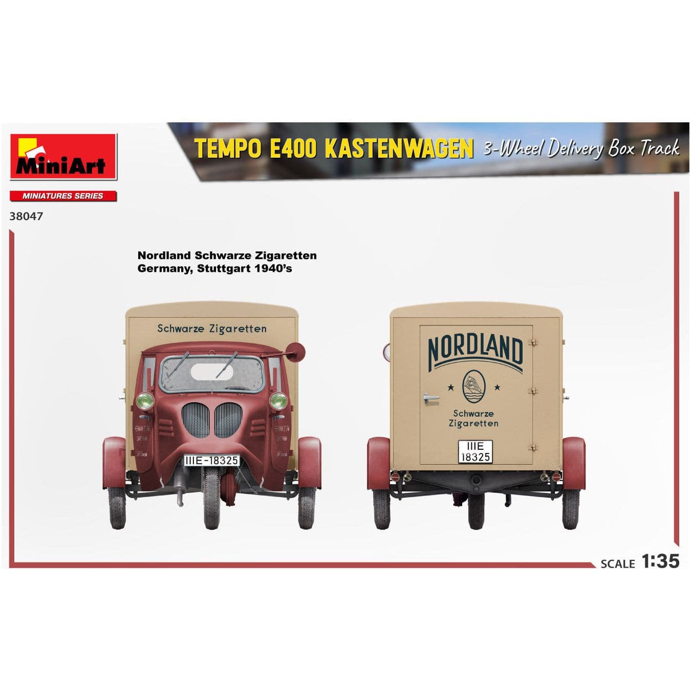 MINIART 1/35 Tempo E400 Kastenwagen 3-Wheel Delivery Box Truck