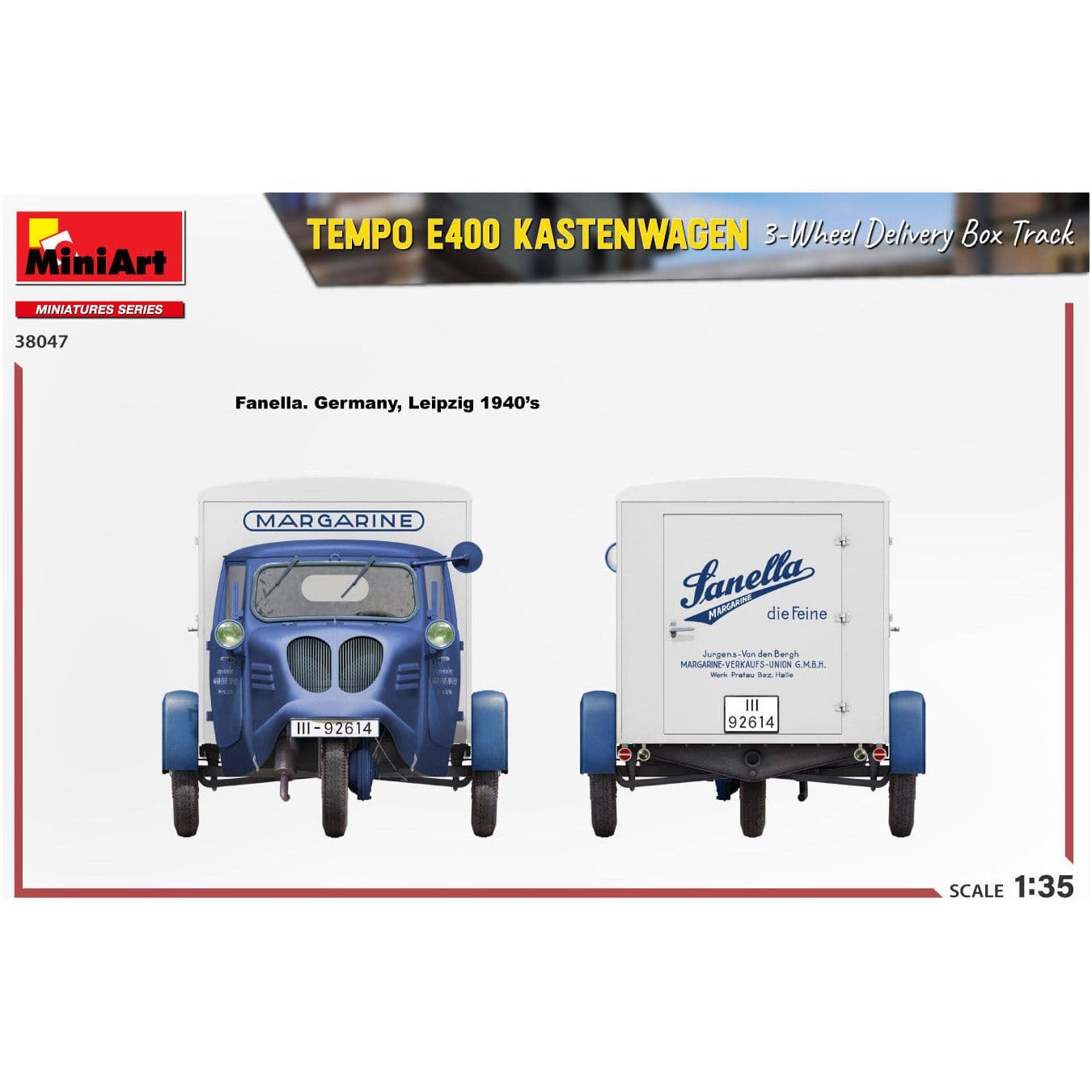 MINIART 1/35 Tempo E400 Kastenwagen 3-Wheel Delivery Box Truck