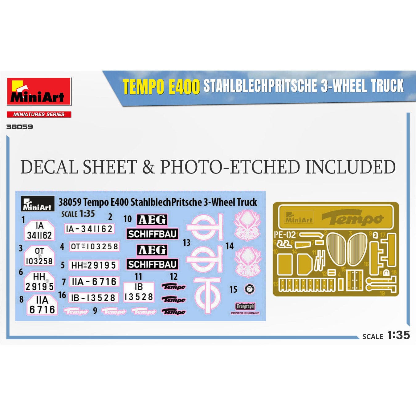 MINIART 1/35 Tempo E400 Stahlblechpritsche 3-Wheel Truck