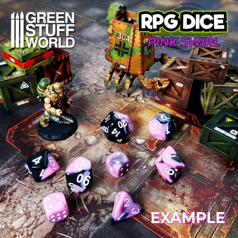 GREEN STUFF WORLD 5x D20 20mm Dice - Pink Swirl